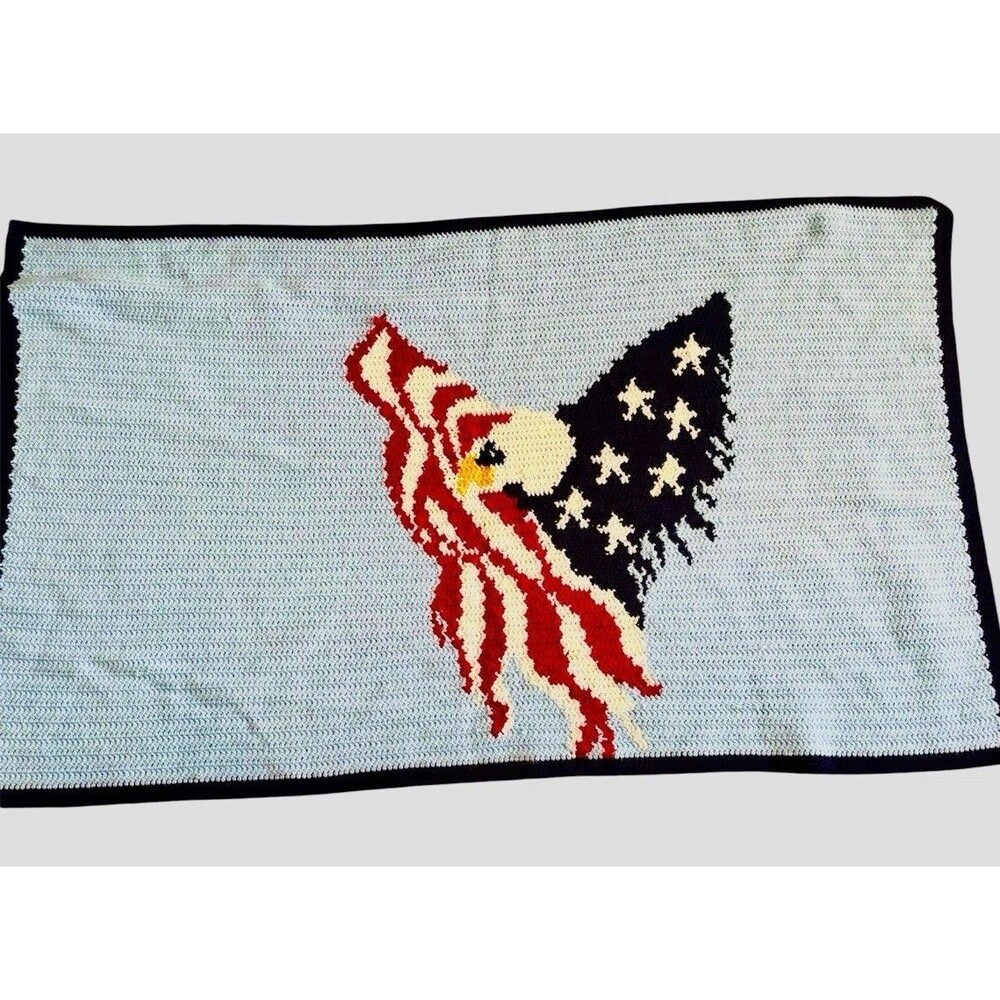 handmade crochet American flag Bald Eagle Patriotic Military Wall Hanging Afghan
